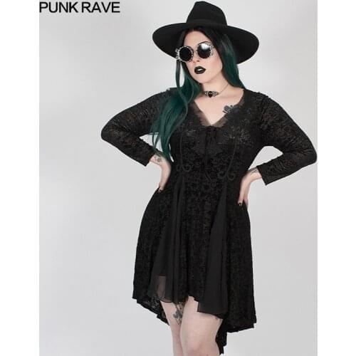 PUNK RAVE Plus Size Womens Gothic V-neck Velvet & Gold Silk Burnt Floral Dress Gorgeous Party Club Black Dress