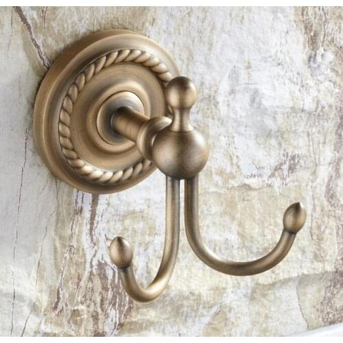 1Pcs Antique Brass Wall Mounted Double Robe Hooks Coat Hat Towel Hook Hanger Bathroom Accessory aba270