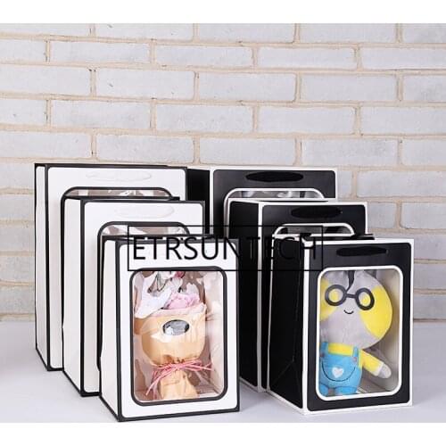 100pcs/lot Colorful Transparent window tote bag Holiday gift boxes transparent packaging bags creative flower bag wholesale