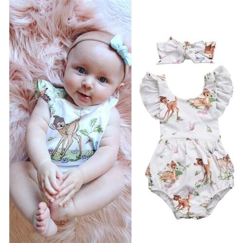 Baby Clothing Newborn Toddler Infant Baby Girls Ruffles Deer Romper Back Cross Jumpsuit Clothes Sunsuit Outfits 0-18M 2PCS