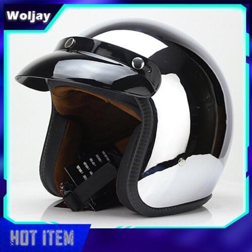3/4 Open Face Motorcycle Helmet Jet Touring Vintage Retro Flat Adults Helmets Visor Removable