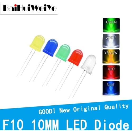 50PCS F10 10MM 5 Colors DIP LED Green Red Yellow Blue White Super bright Quality Bead Light Emitting Diode Plug-in Bulb Assorted