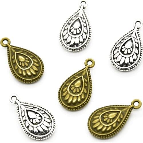 8pcs Wholesale Two Color Drop Shape Charms Zinc Alloy Metal Carved Pendants For DIY Handmade Jewelry Accessories Making 23*13mm