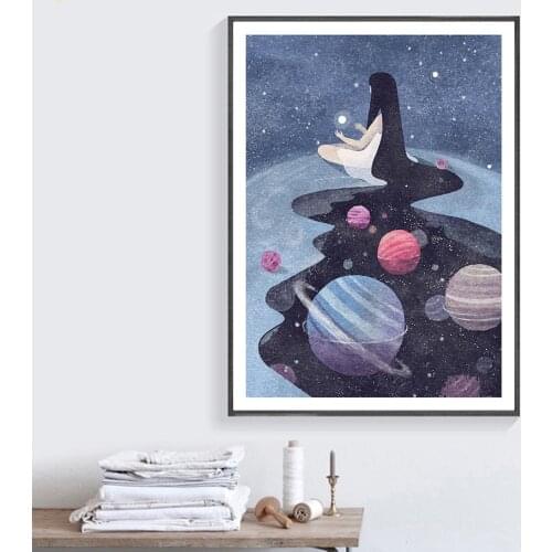 Abstract Girl Galaxy Planet Astrology Canvas Painting Nordic Posters And Prints Wall Art Pictures For Baby Kids Room Home Decor