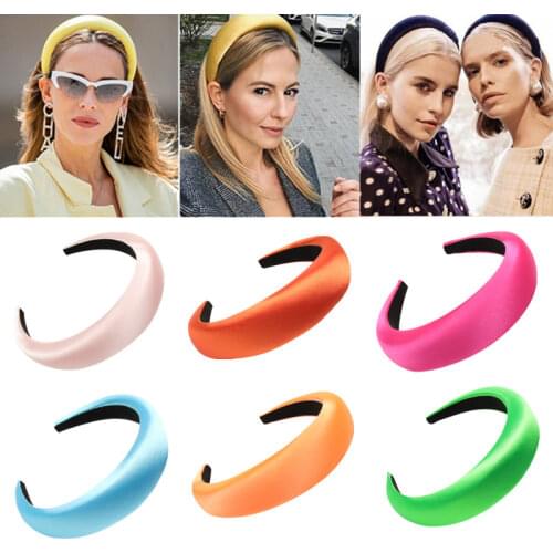 CN Hair Accessories Satin Padded Headband for Women Solid Color Plastic Non-slip Hair Hoop Sponge Hairbands For Girls Hair Band