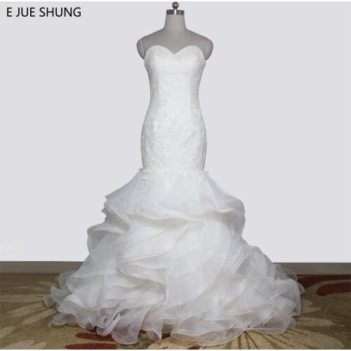 E JUE SHUNG White Vintage Lace Appliques Tiered Mermaid Wedding Dresses Sweetheart Luxury Wedding Gowns robe de mariee