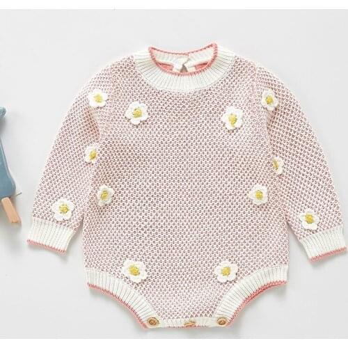 Spring Autumn Baby Girls Long Sleeve Flower Rompers Jumpsuit Clothes Kids Baby Girl Knit Clothes Rompers 0-3Yrs