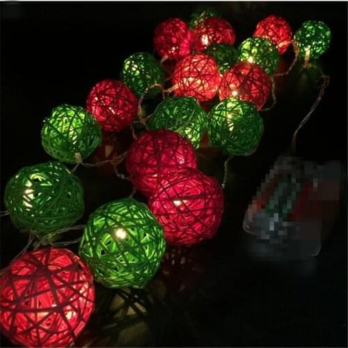 4cm Green Red Rattan Balls 5M 28LED Light String Holiday Christmas Light Garland Gerlyand For Party Wedding Baby Kid Room Decor