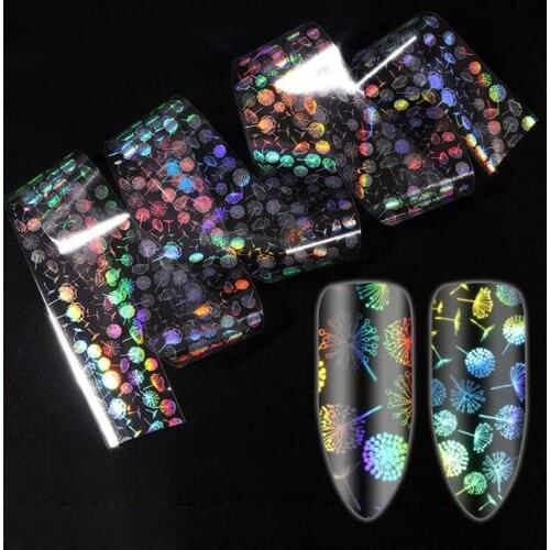 4*100cm Holographic Nail Art Transfer Foil Stickers Paper Beautiful Dandelion UV Gel Wraps Nail Adhesive Decals Decorations