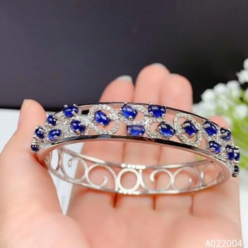 KJJEAXCMY fine jewelry 925 sterling silver inlaid Natural sapphire female bracelet popular support detection