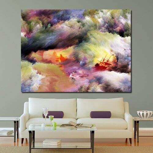 JQHYART Magic Paint ink Colors Ships Storm Wall Pictures For Living Room Canvas Art Home Decor Modern No Frame Oil Painting