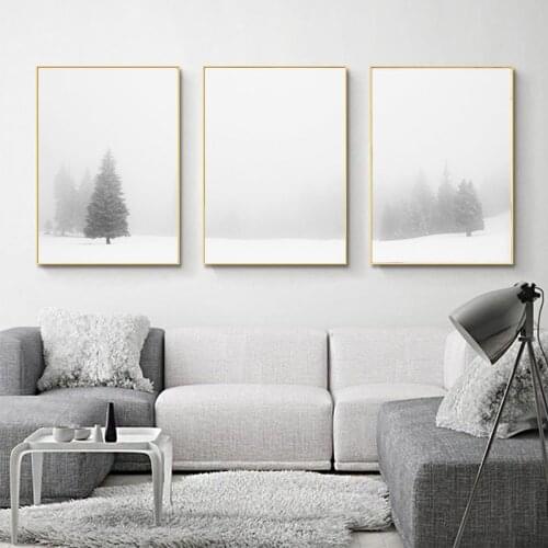 Winter Foggy Landscape Painting Prints Pine Tree Forest Photography Poster Minimalist Canvas Picture Living Room Wall Art Decor