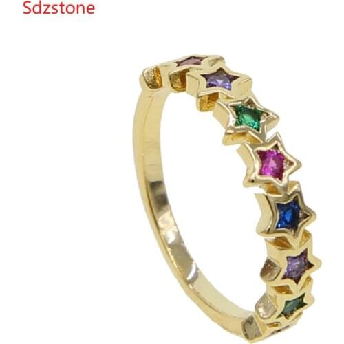 Red Blue Five Point Star CZ Rings Puffed Marine Micro Paved Full Multi Colored Cubic Zircon Luxury Fashion Women Jewelry Gift