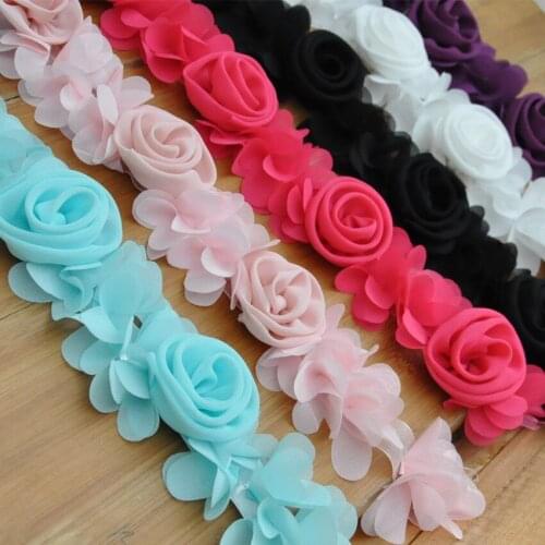 3 Yard /Lot lace fabric Diy chiffon flower clothes lace trim accessories childrens clothing decoration flower 6cm wide GRL0373