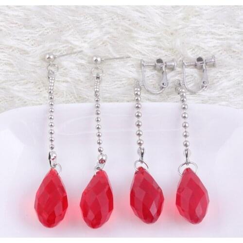 Kurapika Earrings Hunter x Hunter Anime Cosplay Red Teardrop Crystals Long Chain Cosplay Drop Earrings Jewelry Unisex
