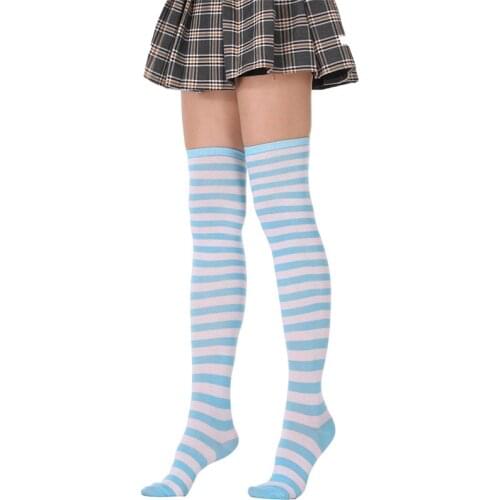 Leggins Over Knee Black White Blue Red Long Stripe Japanese Cartoon Tight High For Women Girl Cosplay Student Kawaii Tights
