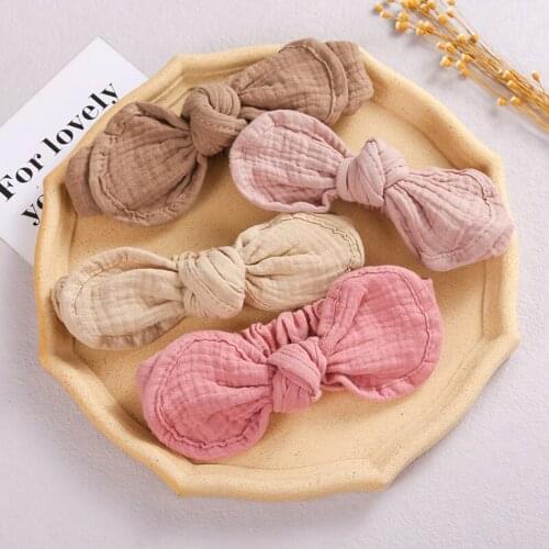 Sweet Solid Color Bowknot Baby Headband Princess Rabbit Ear Kids Headwear For Baby Girl Soft Cotton Elastic Infant Hair Band