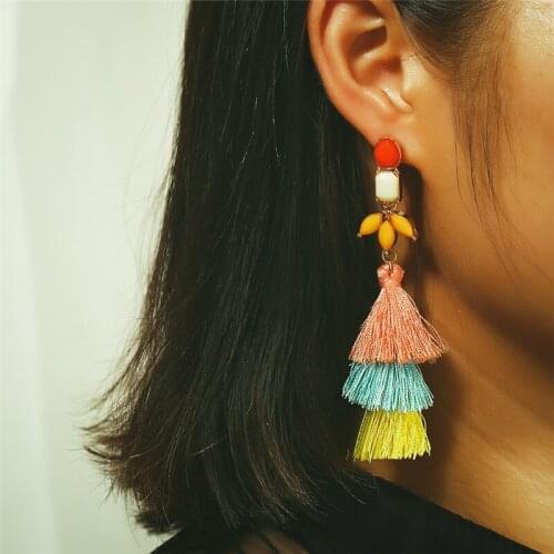 Boho Multi Color Tiered Fringe Tassel Earrings Geometric Long Earrings for Women Girls Statement Earrings Pendientes
