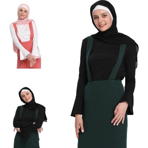 Fashion Muslim Clothing Long Flare Sleeve Solid Color Shirts For Women Tight Undershirt Abaya Casual Ramadan Islamic Clothing