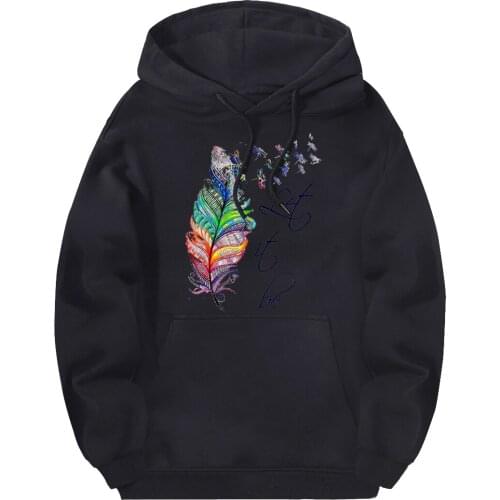 Pretty Feather Sweatshirts Man Hooded Hipster Fleece Autumn Winter Streetwear Clothing Punk Hoodies Breathable Moletom Masculino