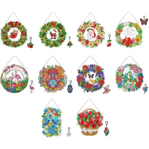 DIY 5D Hanging Christmas Flower Wreath Resin Painting Kit Rhinestone Drawing Home Door Art Craft Christmas Home Bedroom Decor