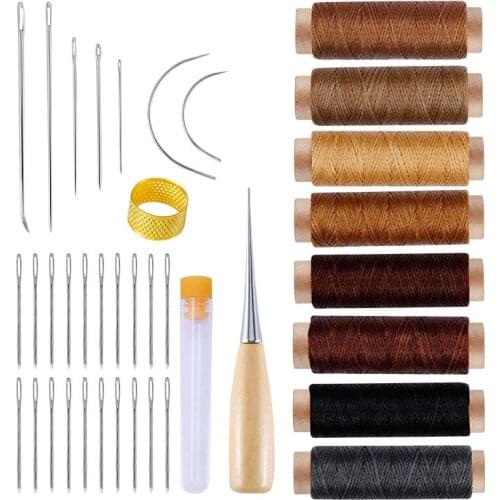Hand Stitching Leather Craft Kit Tools Set Hand Sewing Needles Waxed Thread Awl for Upholstery Carpet Leather Canvas Repair