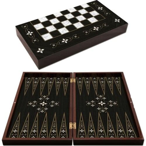 Backgammon set luxury checkers chess board checkers big size 48x24 cm chips dice wood pearl polyester coating traditional game