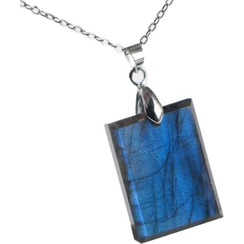 Genuine Natural Labradorite Blue Light Gems Rectangle Shape Stone Charm Lady Pendant 24*18*6mm