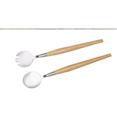 Stainless steel wooden handle salad fork spoon suit