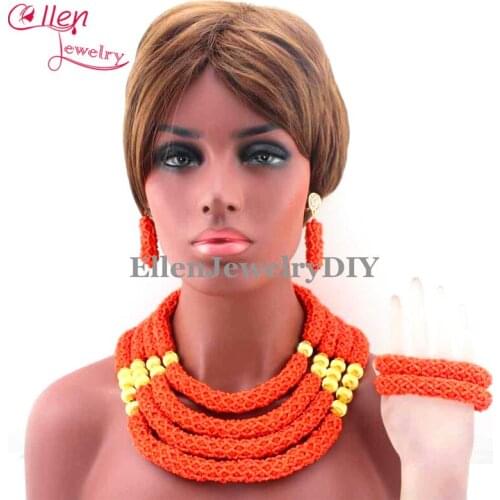 New Orange Indian Big Costume Dubai Jewelry Set earrings Nigerian Wedding African Beads Jewelry Set Free Shipping E1075