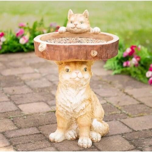 Resin Birdbath Succulents Garden Landscape Antique Art Cat Animal Courtyard Decoration Bird Bath For Home Garden Ornaments