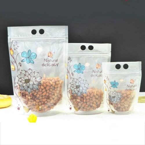 Ferimo 50pcs Transparent zip lock bag plastic stand up pouch food candy gift fruit packaging bags with holes small large package