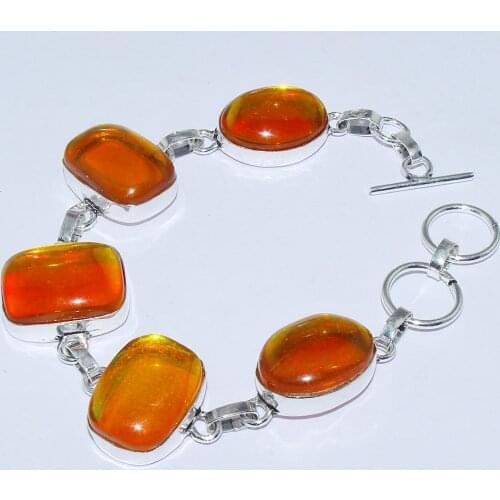 Rainbow Topas Bracelet Silver Overlay over Copper , 21.5 cm, B0925