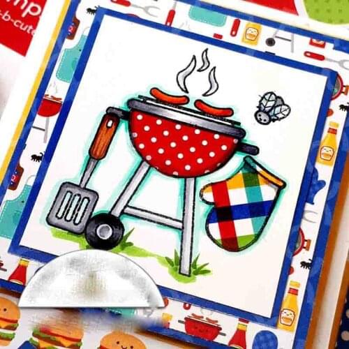 Metal Cutting Die & Clear Stamp Of Kitchen Barbecue Hamburger Food Eating Tool DIY Scrapbook Embossing Stencil Handbook Seal