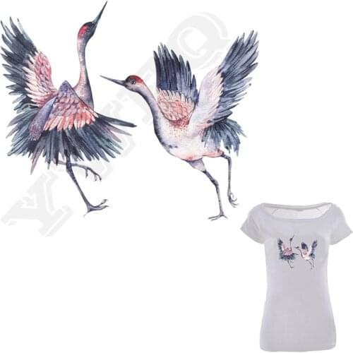 Crane Bird Appliques Heat Transfers Easy By Household Iron Stickers For Hoody DIY Decoration For Clothes Fashion Patches