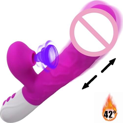 Telescopic Rotating Dildo 3 In 1 Sex Toys for Women Heating Rabbit Vibrator Vagina G Spot Stimulate Vibrators Clitoris Sucking