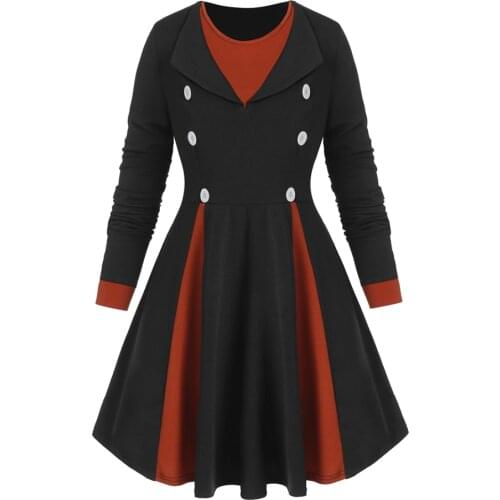 Joineles Plus Size Colorblock Long Sleeves Women Top High Waist Round Neck Female Blouse Casual Ladies Shirts Retro Blusas L~5XL