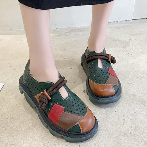 Rimocy Casual Mix Color Platform Shoes Women 2021 Vintage Hollow Out Chunky Sneakers Woman Round Toe Thick Bottom Shoes Ladies