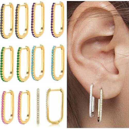 Aide Pendientes Plata 925 Sterling Silver Colored CZ Crystal Circle Round Hoop Earrings for Women Huggies Earrings With Charm