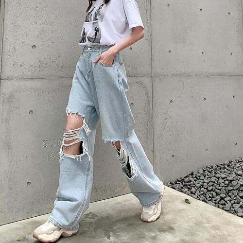 2021 New Spring Summer Fashion Casual Denim Pants Boyfriend Hole Womens Jeans High Waisted Ripped Jeans for Women Y160