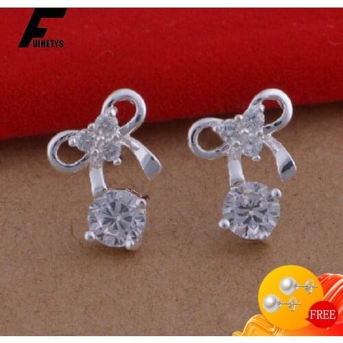 Fashion Drop Earrings for Women 925 Silver Jewelry with Zircon Gemstone Bowknot Shape Earrings Accessories Wedding Party Gift