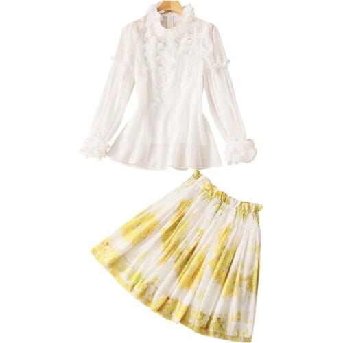 Women Clothing Set Summer Outfits White Blouses + Sling Camisole + Print Elastic Mini Skirt