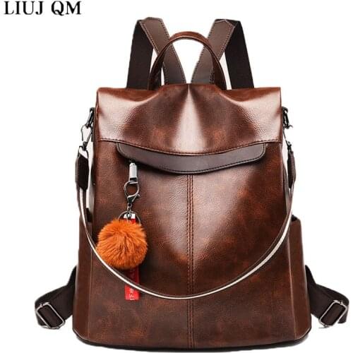 Women Backpack High Quality Vintage PU Leather Bagpack 2021 New Waterproof Anti-theft Lady Leisure Travel Back Pack School Bags