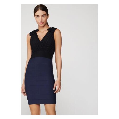 Women Sexy Sleeveless V Neck Patchwork Blue Black Mini Bodycon Bandage Dress 2021 Elegant Evening Party Club Dress Vestidos