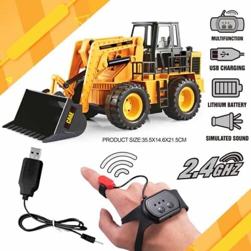 1:24 6-channel Gravity Sensor Bulldozer 4WD Drive Gesture Control RC Engineering Vehicle truck with Sound Good Gift for Kid