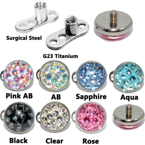 1PC Steel/Titanium Base Micro Dermal Anchor Gem Micro Dermal Anchor 6mm Epoxy Crystal Ferido Top Dermal Piercing Fashion Jewelry