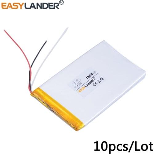 10pcs /Lot 3.7v lithium Li ion polymer rechargeable battery 3-wire 304190 1500mAh for china Chinese clone s6 phone A5