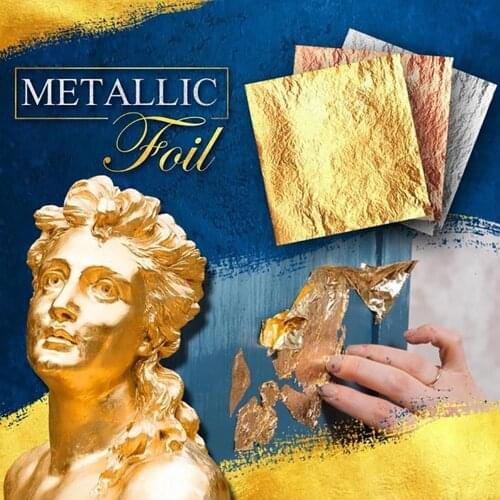 100pcs Gold Silver Art Craft Paper Imitation Gold Sliver Copper Leaf Leaves Sheets Foil Paper for Gilding DIY Craft Decoration