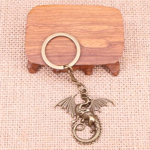 20pcs New Fashion Keychain 43x46mm magical winged dragon mythology Pendants DIY Men Jewelry Car Key Chain Souvenir For Gift
