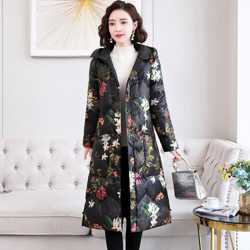 2021 Fashion Winter Ultralight Down Jacket Women Thick Print Female Coat Warm Winter Long Puffer Jackets Ladies Overcoat X452